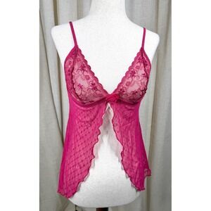 Vintage Victoria's Secret 2003 Y2K Pink Fuchsia Lace Chemise Thong Set, Medium